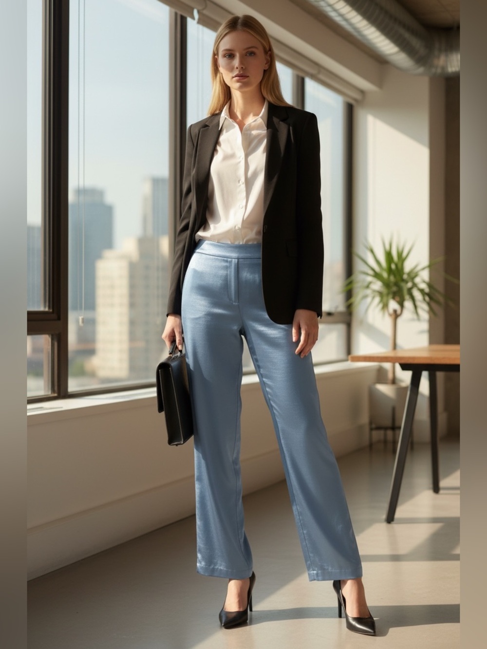 NWT Preston & York Size 6 Thea Taffeta Wide Leg Pants Mist  High Waist